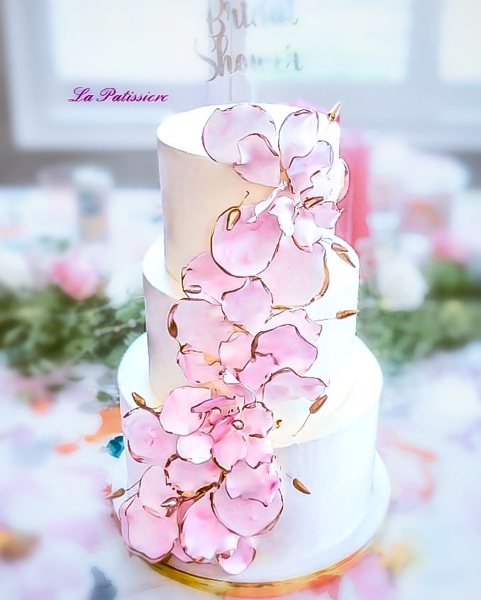 3 Tier Pink Petals Bridal Shower Cake