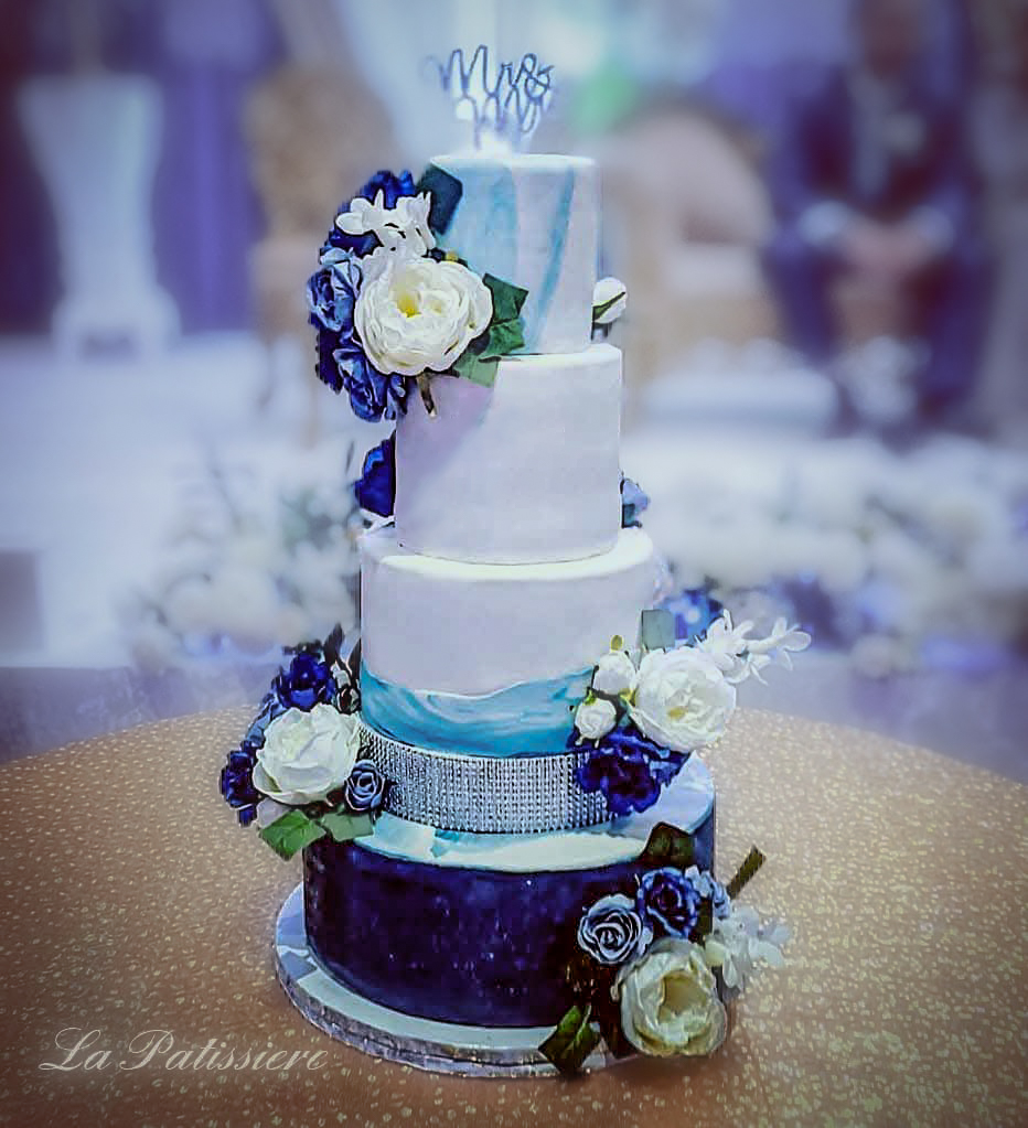 Blue White Wedding Cake