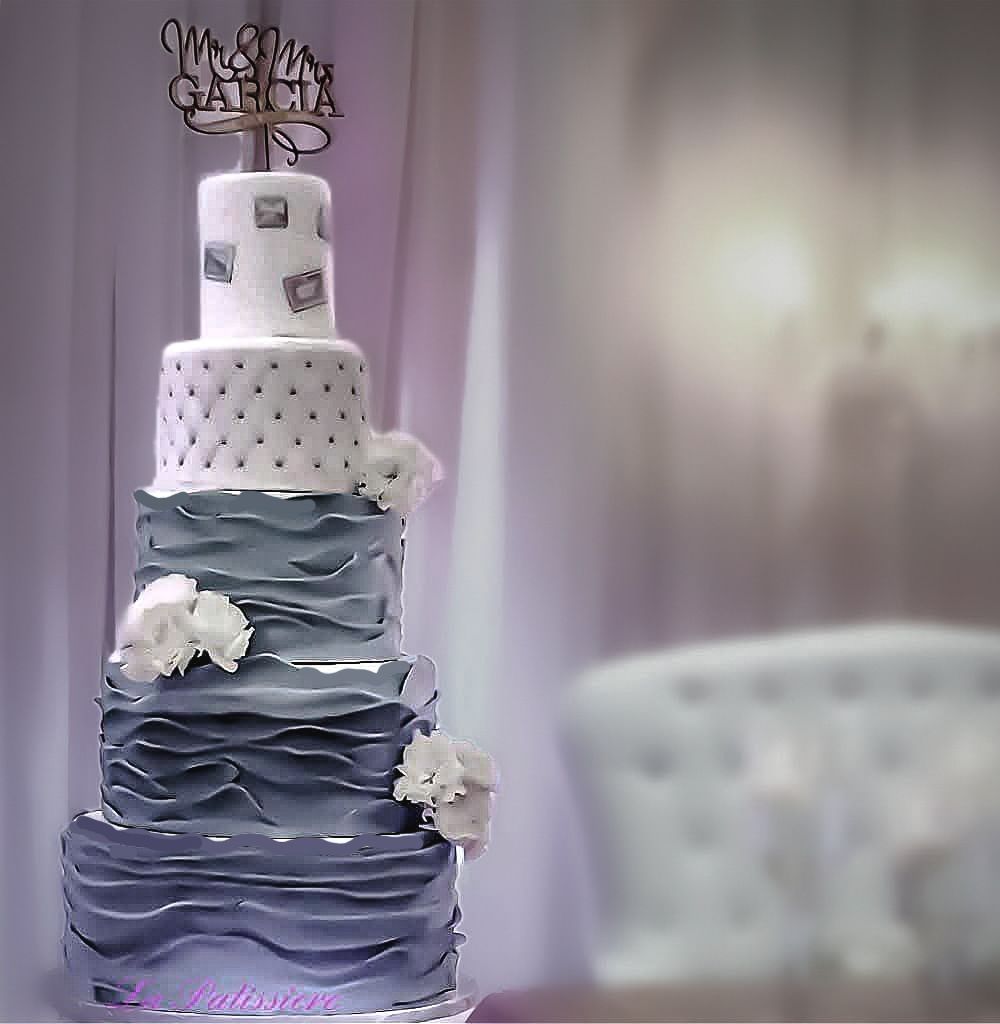 Passport Stamps Ruffles Tiered Wedding Cake