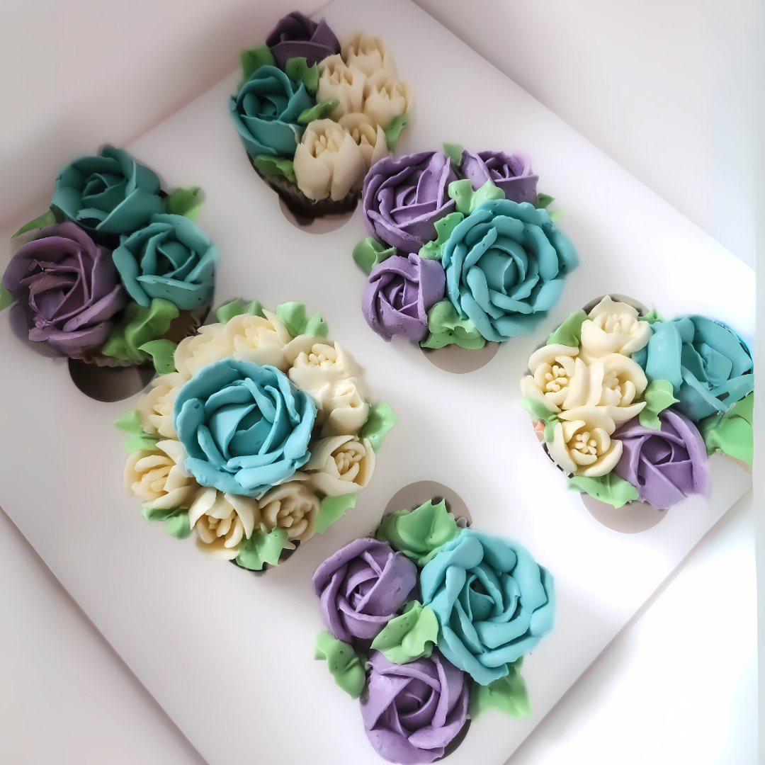 Teal Purple White Floral Cupcakes