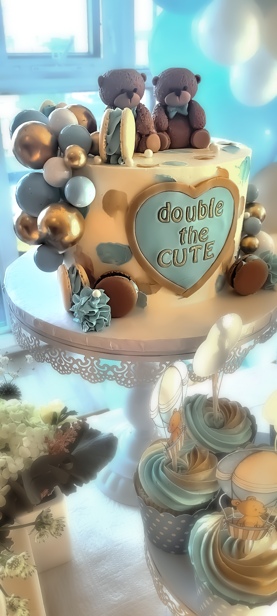 Twin Teddies Baby Shower Cake