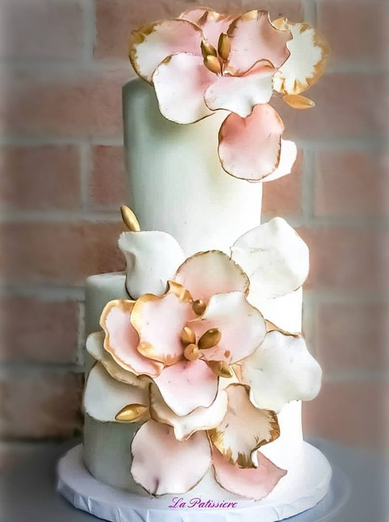 Two Tiered Soft Pink Petals Bridal Shower Cake