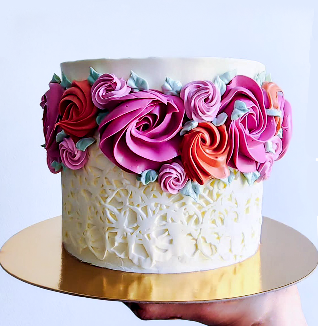 White with Multi-Floral Band Cake